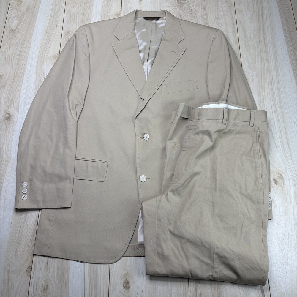 J. Press Half-Lined 2/3 Roll Cotton Suit Mens 42R 36x27 Beige FLAW